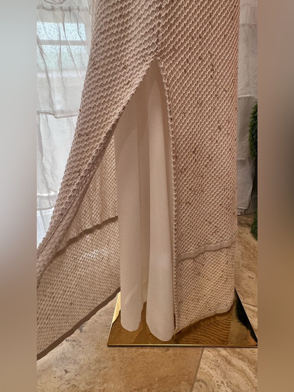 Tricot Chic Italy Metallic Knit Maxi Dress w/Slip Ivory Size 10 - Picture 15 of 16
